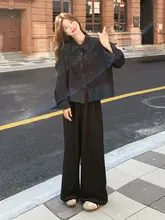 黒のヴィンテージ風パーカ【デニム切り替え・カジュアルシャツ・ワイドパンツ】（セットアップ対応）