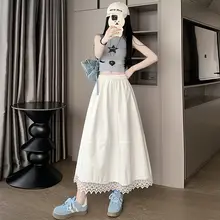 フリル付きプリーツデザインのハイウエストフレアスカート【夏用・大きな裾・着やせ効果】（セットアップ対応）