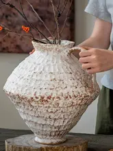 ヴィンテージ風 粗陶製花瓶【和風デザイン・陶器・乾燥花用】