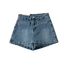 ZRSHOP レディース デニムハイウエストミニスカート【夏用・Aライン・ストレッチフィット】