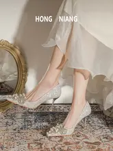 結婚式用 レディース 高級感のある白色のハイヒール【ストーン付き・快適設計・ドレス用】