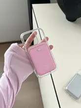 secondstudio ハンドペイントハートデザインのレザー携帯ケース【透明・iPhone用・全包防摔・カードポケット付】（セットアップ対応）