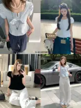 クラシックデザインの軽量シルクベルベット刺繍半袖トップスとショートパンツ（セットアップ対応）
