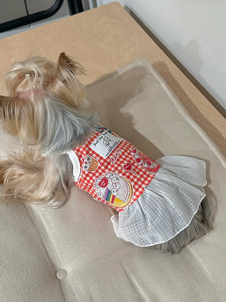 可愛い百褶裙のペットウェア：コットン製の春夏用犬猫兼用パッチワークスカート