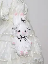 立ち耳うさぎデザインの黒いハンドメイドバッグ【ロリータスタイル・ショルダー・手提げ・リボン付き 】