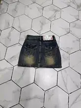 刺繍入りデニムミニスカート【ハイウエスト・Aライン・夏用・スリムフィット】