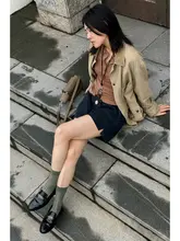 フレンチスタイルのルーズ麻コーディネート【ピンクジャケット・ネイビーショートパンツ・ウエストゴム】（セットアップ対応）