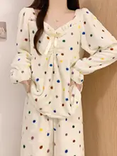 極上の柔らかさ！冬用コーラルフリースパジャマ【ドット柄・プリンセススタイル・長袖・ホームウェア】（セットアップ対応）