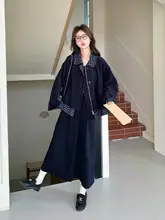 青いチェック柄切替スカート【小香風・春秋・ユニーク・おしゃれ・学院風】（セットアップ対応）