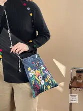 斜め掛けバッグ レディース デニム 花柄刺繍 チェーン ヴィンテージ おしゃれ 着回し 通学 デイリー