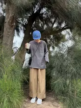 秋冬用ツリーバーク感の九分丈ストレートワイドパンツ【日本風・ロールヘムデザイン】（セットアップ対応）