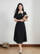 学院風デザインのウエストマークドレス【大きいサイズ・フリル付き・夏用】（セットアップ対応）