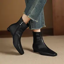 女性用 低ヒールショートブーツ【四角トゥ・マーチンブーツ・通勤・春秋向け】