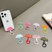 中国風ファン型スマホストラップクリップ【回転式・固定用パッド付き・充電に影響なし】