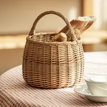 柳編の収納バスケット【手提げ・花柄・ナチュラル・買い物用】