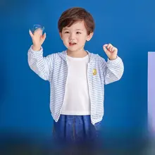 ストライプ柄 キッズ薄手アウター【フード付き・通気性・軽量】