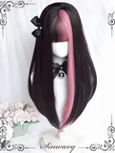 ウィッグ レディース ロング ストレート バイカラー ブラック ピンク 甘辛MIX Y2K ロリータ アイドル風