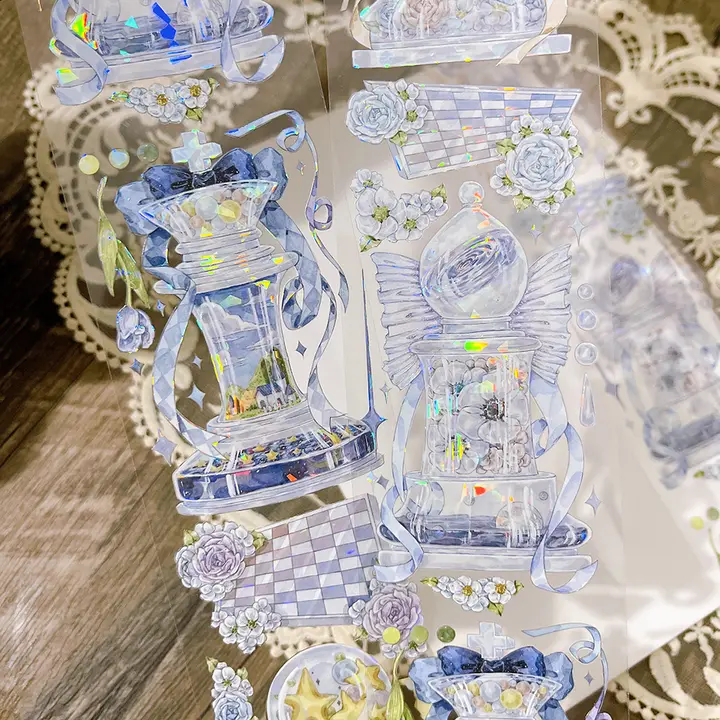 立体デザインの花と西洋チェスのデコレーションテープ【手帳用・背景素材】