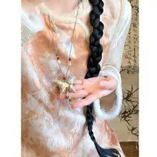 ソンキン蝶デザインの流れるフリンジネックレス【新中式・ロングセーター用】