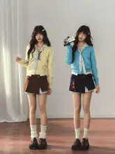 春季女子向けストライプネクタイ付きVネックカーディガン【カラーコントラスト・極上の柔らかさ】（セットアップ対応）