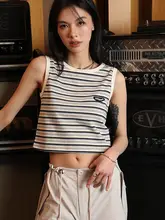 夏用ストライプノースリーブトップス【短丈・カジュアル】