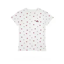 犬の足跡プリントの肩出し短袖Tシャツ【レディース・夏季用・クルーネック・スリムフィット】