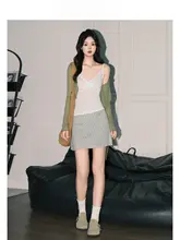 2点セット レディース UVカットカーディガン Vネック キャミソール Aライン 花柄ミニスカート グリーン 初夏 「Forever 21」