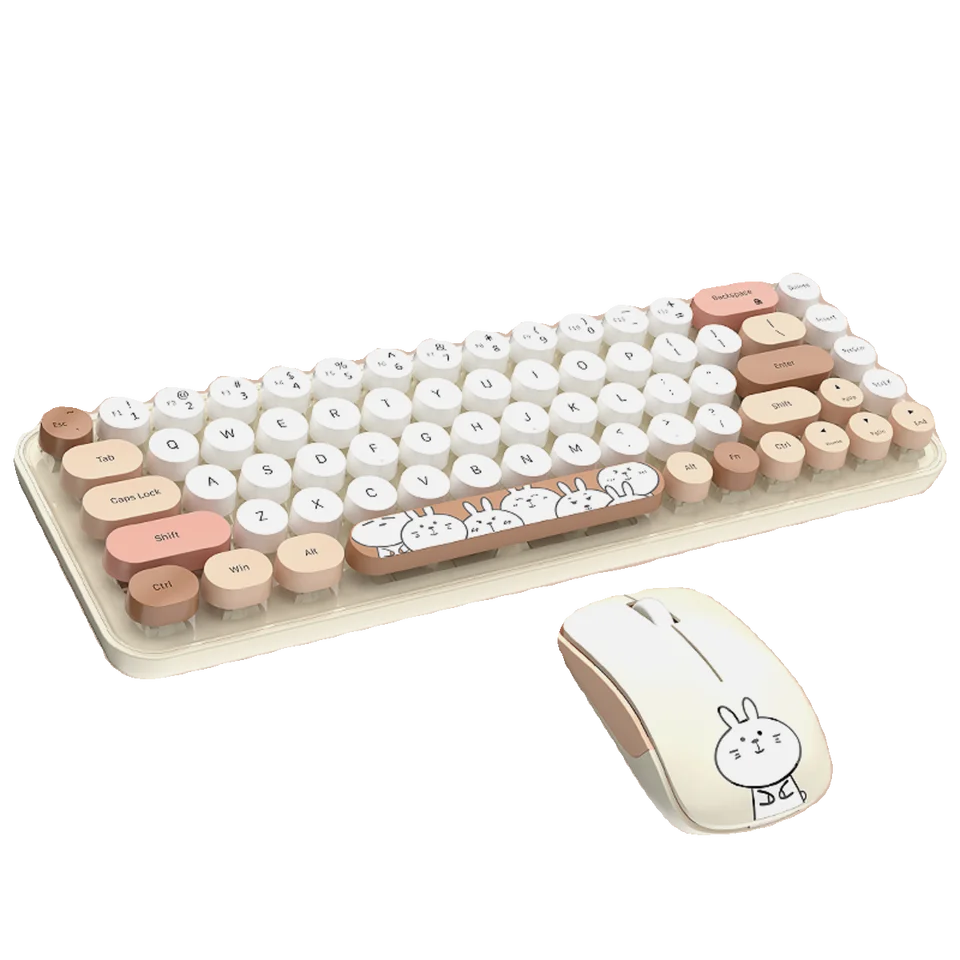 ワイヤレスキーボードマウスセット 女性 用 オフィス 用 かわいい イラスト 小型