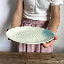 白樺の花デザイン 陶器製プレート【マット仕上げ・創意サラダ皿・丸型・家庭用】