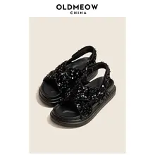 女性用 ブラッククロスストラップサンダル【夏用・滑り止め・フラットデザイン】