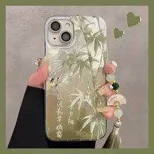 竹の国風書法デザインのスマートフォンケース【透明・防摔対応・可愛い】