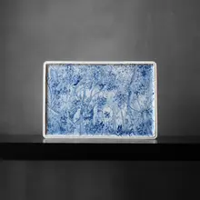 手描き青花の長方形茶盤【茶具用・干泡台付き】
