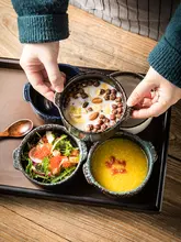 創意デザインの両耳付き小鉢【蒸し卵・デザート・粥・朝食用・ホテル食器】