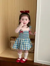 かわいいチェック柄のベビー用ノースリーブワンピース【夏用・連体衣・女の子用】