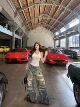 シンプルなタンクト  ップとデニムパンツの2点コーディネート【秋用・スリムフィット・ダメージデザイン・ゆったり】（セットアップ対応）