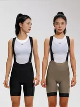 LAMEDA ライクラ素材のレディースサスペンダー付きサイクリングショートパンツ【春夏用・ダブルアロークッション・プロフェッショナルロードバイク】