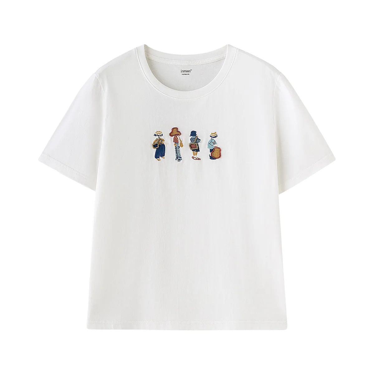 刺繍デザインの半袖コットンTシャツ：女性向けのリラックススタイルを実現