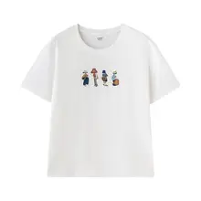 刺繍デザインの半袖コットンTシャツ【ラウンドネック・フィット】
