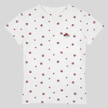 犬の足跡プリントの肩出し短袖Tシャツ【レディース・夏季用・クルーネック・スリムフィット】