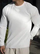 メンズ 秋用 ラウンドネック スポーツ長袖Tシャツ【280gストレッチ素材・トレーニング用・パッド付き】