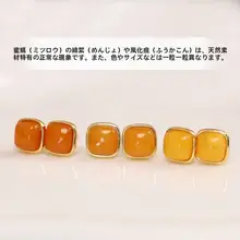 天然蜜蝋の小方糖イヤリング【純銀製・琥珀・黄水晶使用】