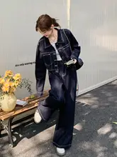 デニム 2点セット レディース テーラード ショートジャケット ワイドパンツ ヴィンテージ 韓流 秋