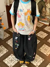 半袖Tシャツ レディース 可愛い カートゥーン柄 プリント クルーネック ルーズ バイカラー バインダー デザイン トップス