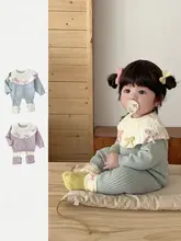 秋用の赤ちゃん用フリルカラー編みトップス【スウィートリボン・二点セット（セットアップ対応）】