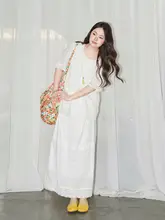 夏向けレース透かしデザインの丸首トップス【高腰Aラインスカート付き（セットアップ対応）】