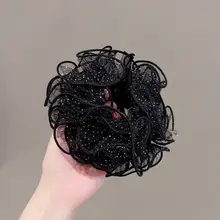 気品のあるダブルレイヤー水玉チュールヘアゴム【お団子ヘア用・夏用】