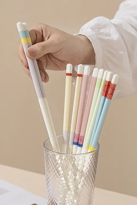 高級陶器製抗菌防カビ箸【高温耐性・和風・ツートンカラー】