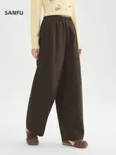 春季に最適！ゆったりとしたデザインのワイドレッグパンツ【コーヒーカラー・弯刀デザイン】（セットアップ対応）