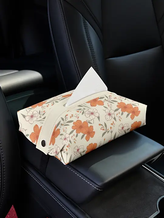清新な花柄の車用ティッシュボックス【創意デザイン・多機能・椅子背面取り付け】