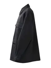 黒の多ポケット厚手シャツ【シンプル・ユニセックス・秋冬用・ルーズフィット】（セットアップ対応）